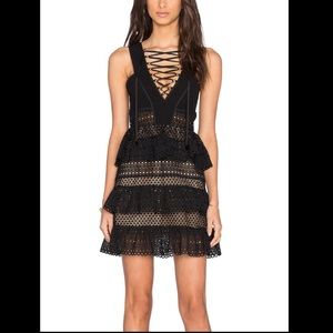 Lace Up Tiered Dress in Black Self-Portrait